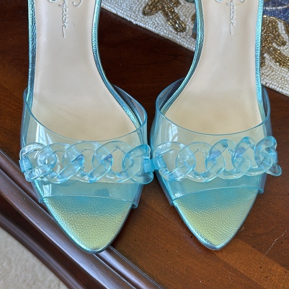 Brand New Jessica Simpson Wayri Stiletto Heels Sandals Lucite Chainlink Blue - Picture 3 of 15